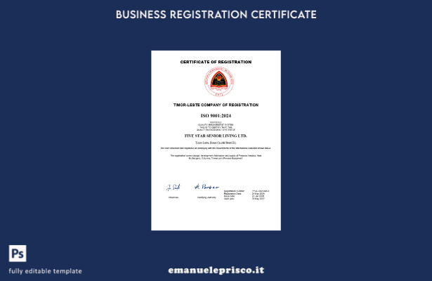 stile verificato Certificato di registrazione aziendale di Timor Est Modello Wor